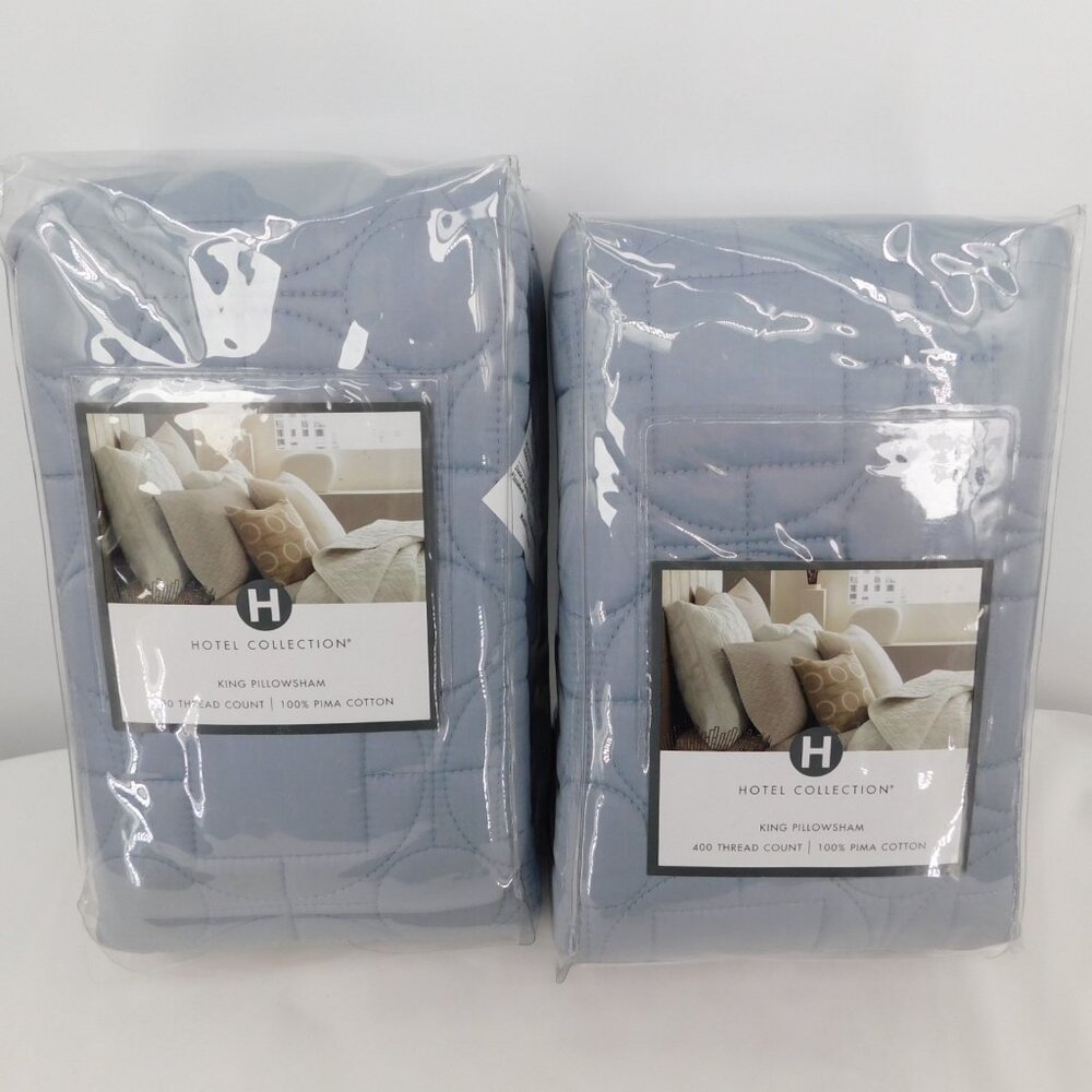 Hotel Collection Set of 2 King Pillowsham Water Blue 400 Thread Pima Cotton New